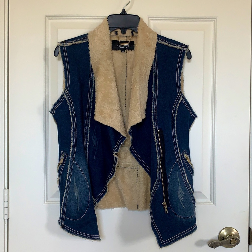 Denim and Faux Fur Vest